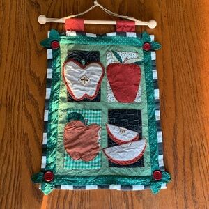 Quilted Wall Hanging with Apples Appliqués and patterned fabric - Vintage
